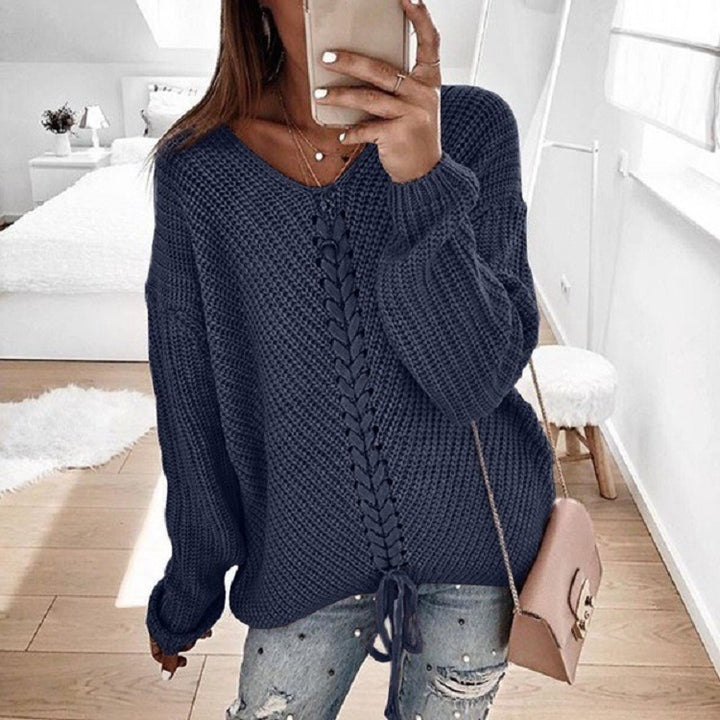 Chunky knit sweater for women with an innovative cord detail Lune London