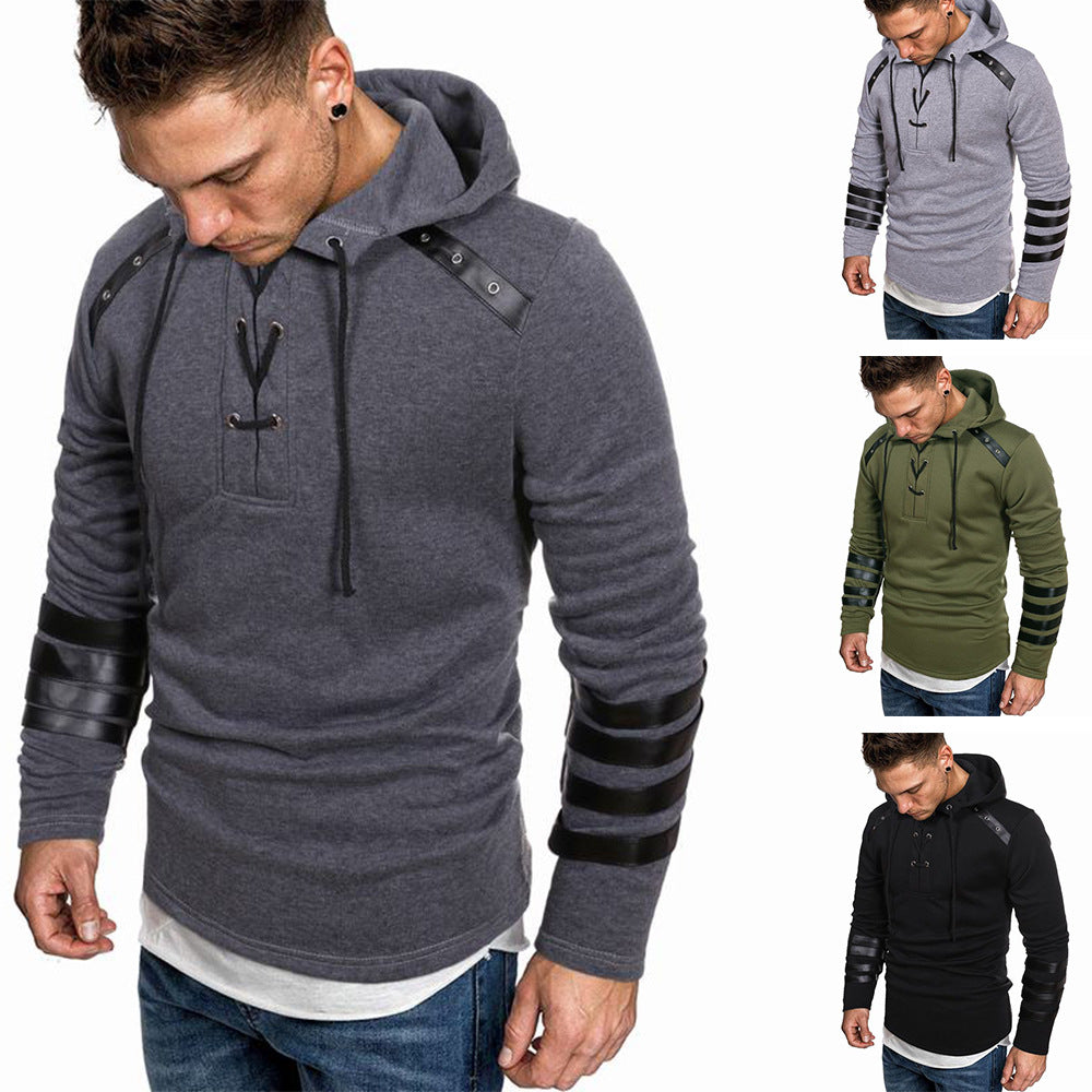 Men's hoodie with trendy leather details Lune London