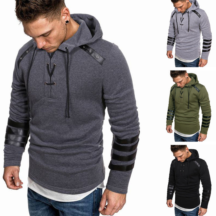 Men's hoodie with trendy leather details Lune London