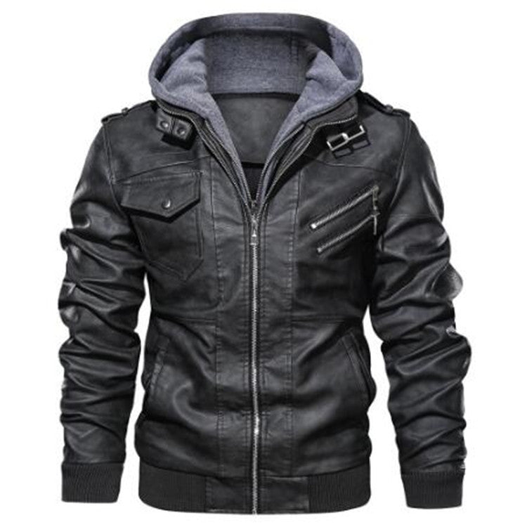 Casual leather jacket for men with removable hood and practical pockets Lune London