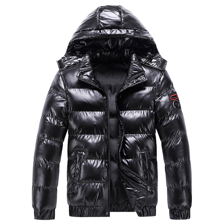 Insulated jacket for men with a shiny surface and hood Lune London