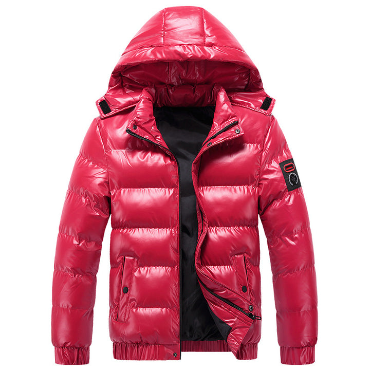 Insulated jacket for men with a shiny surface and hood Lune London