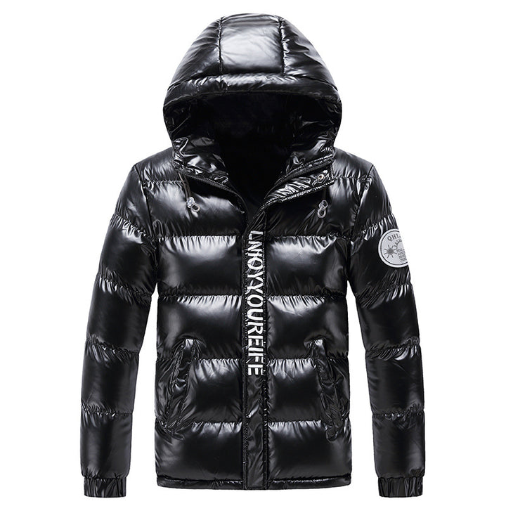 Shiny quilted jacket for men with hood Lune London