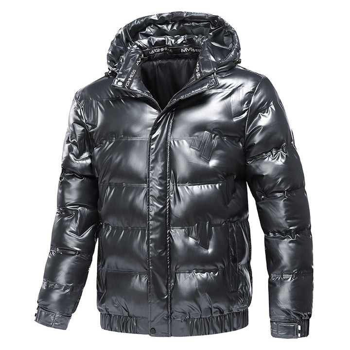 Shiny functional jacket for men with hood and elastic cuffs Lune London