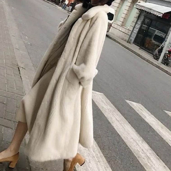 Women Fluffy Long Coat with Wide Belt Lune London