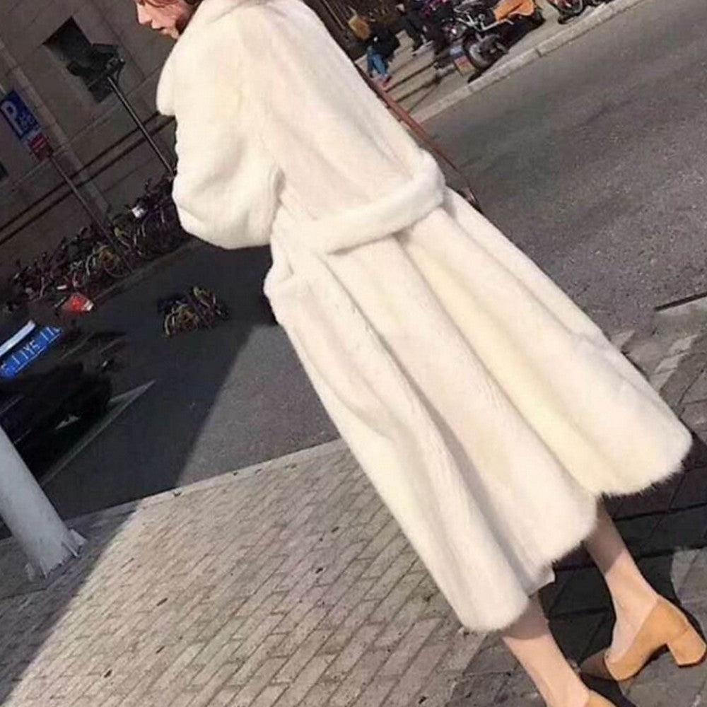 Women Fluffy Long Coat with Wide Belt Lune London