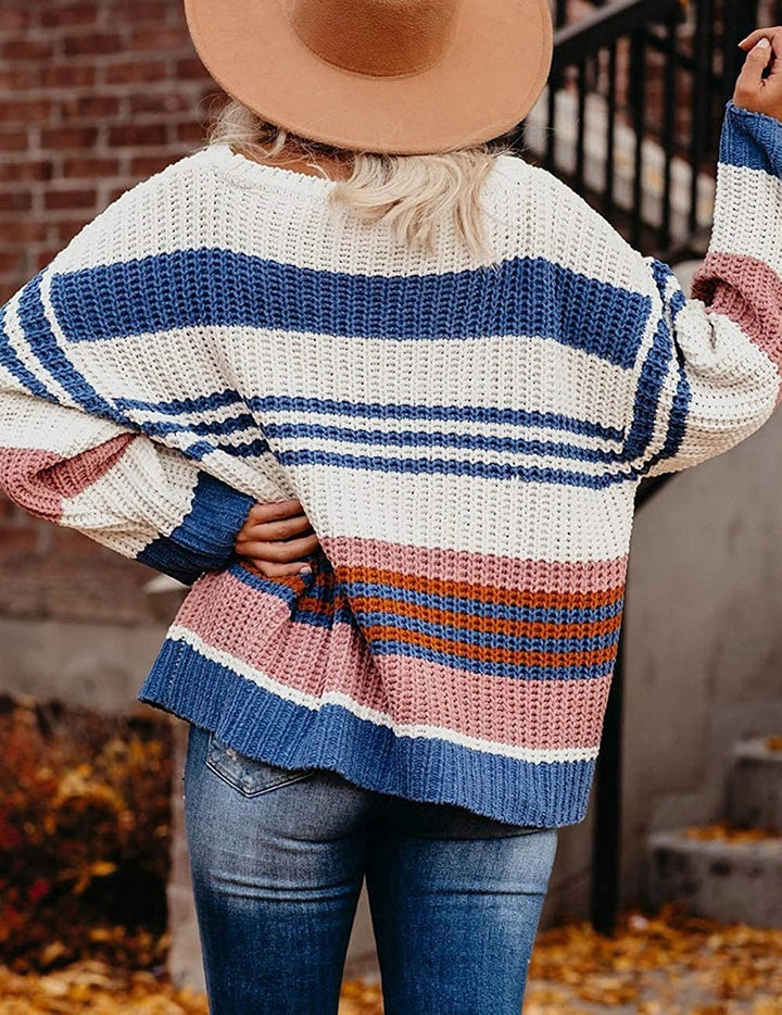 Ladies chunky knit sweater with versatile striped pattern Lune London