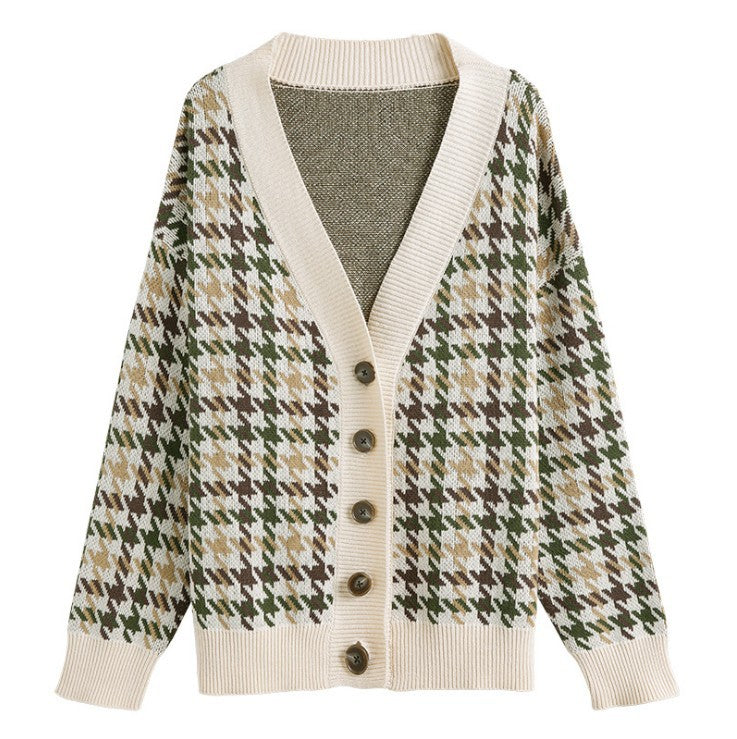 Modern cable knit women's sweater jacket with wooden buttons Lune London