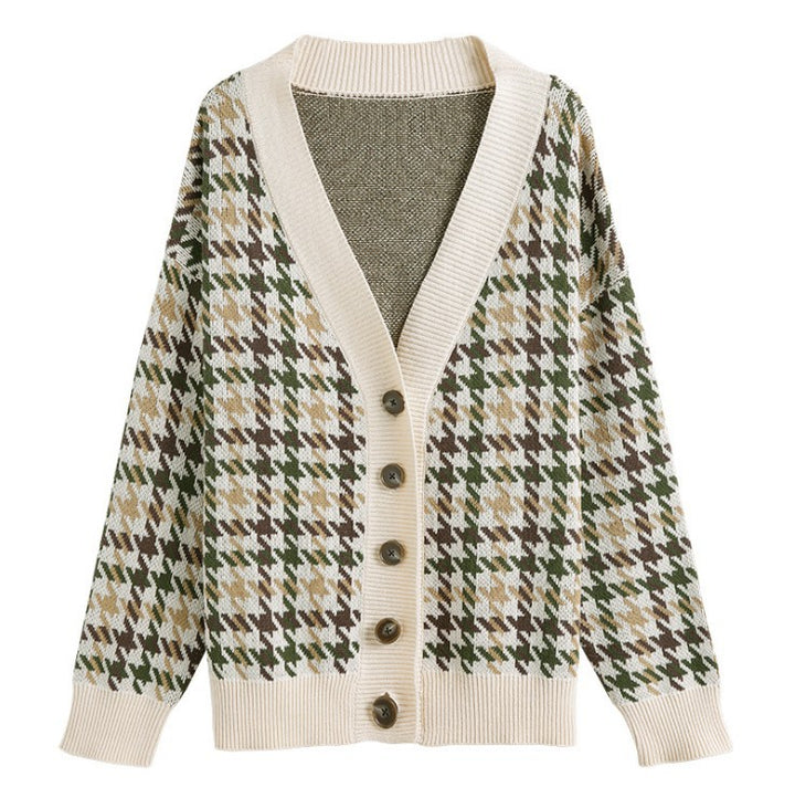 Modern cable knit women's sweater jacket with wooden buttons Lune London
