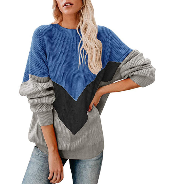 Chunky knit sweater for women with colorful V design Lune London