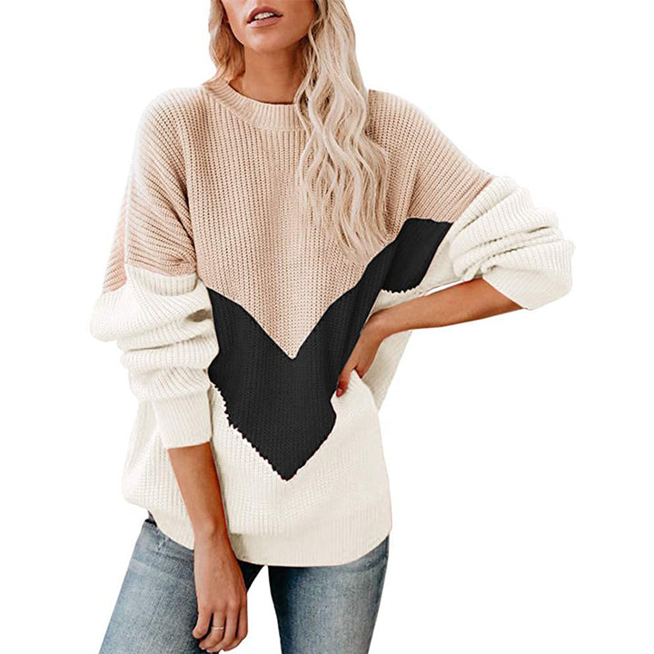 Chunky knit sweater for women with colorful V design Lune London