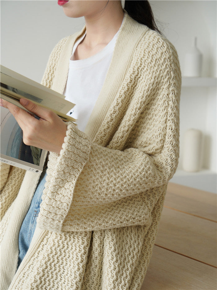 Casual knitted coat for women with open front and voluminous sleeves Lune London
