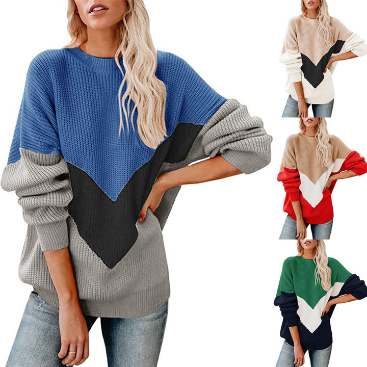 Chunky knit sweater for women with colorful V design Lune London