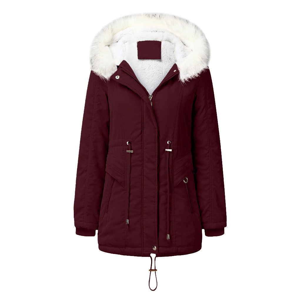 Fashion winter parka for women with removable faux fur collar and adjustable waist drawstring Lune London