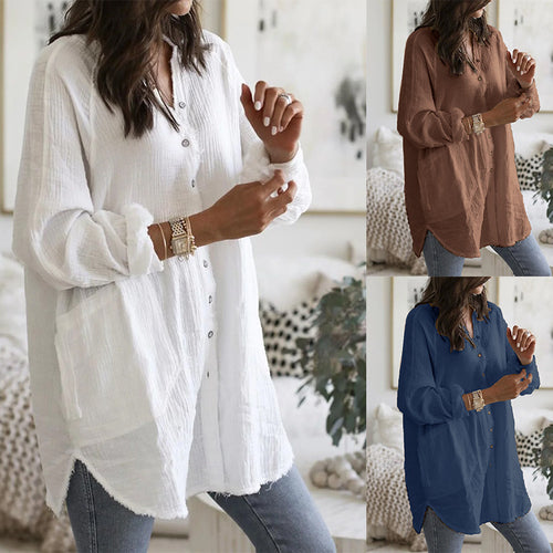 Blouse à manches longues décontractée pour femmes avec patte de boutonnage et poches poitrine Chic & Stil