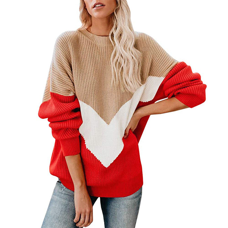 Chunky knit sweater for women with colorful V design Lune London