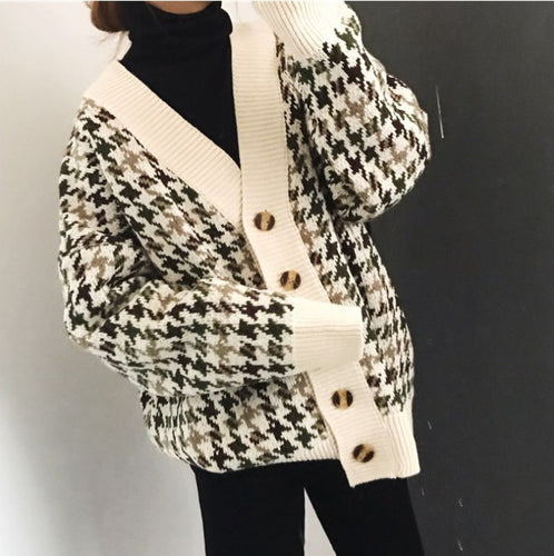 Modern cable knit women's sweater jacket with wooden buttons Lune London