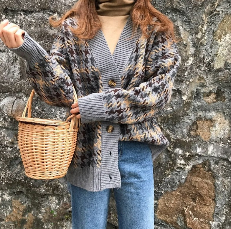 Modern cable knit women's sweater jacket with wooden buttons Lune London