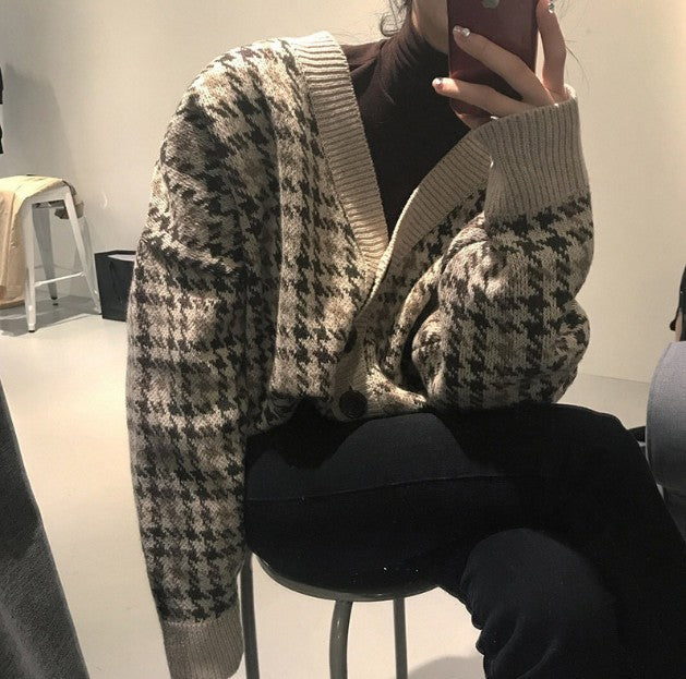 Modern cable knit women's sweater jacket with wooden buttons Lune London