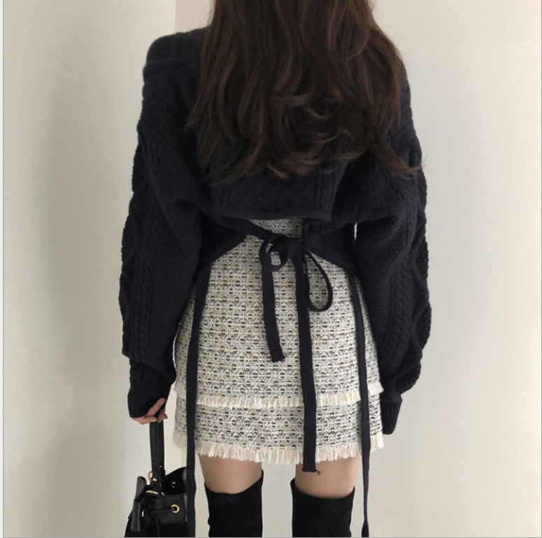 Femme Long Cardigan avec Ceinture à La Taille et Motif de Câble Elaboré Chic & Stil
