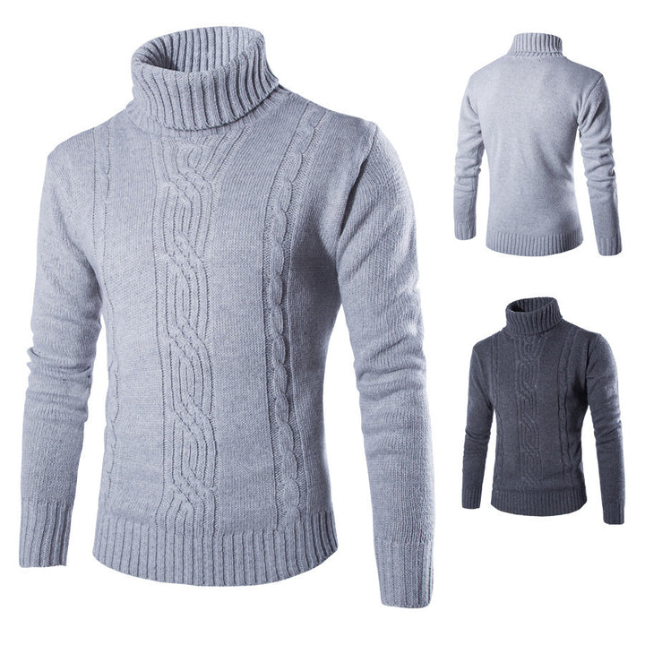 Pull-over tricot tendance pour hommes avec col montant et structure à torsades raffinée Lune London