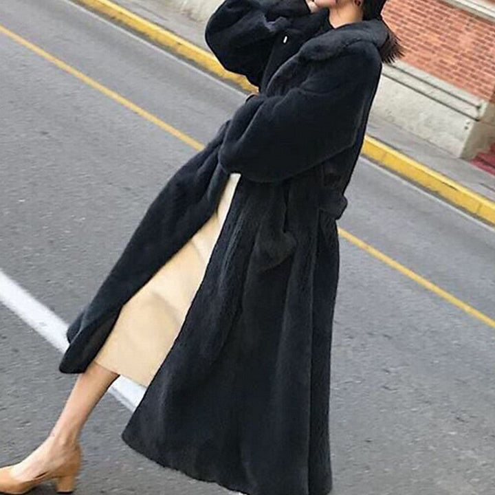 Women Fluffy Long Coat with Wide Belt Lune London