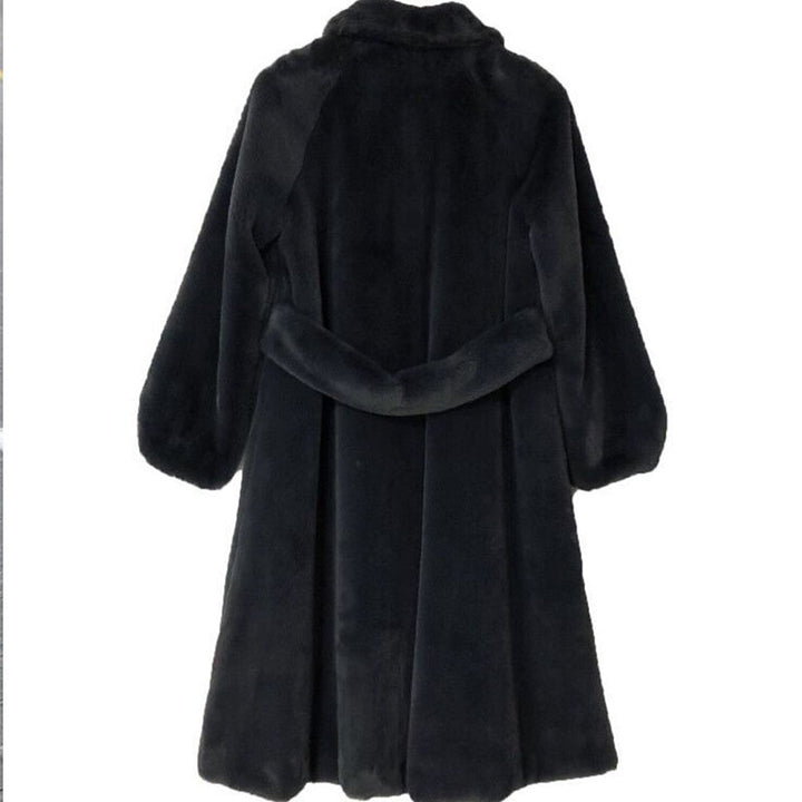 Women Fluffy Long Coat with Wide Belt Lune London