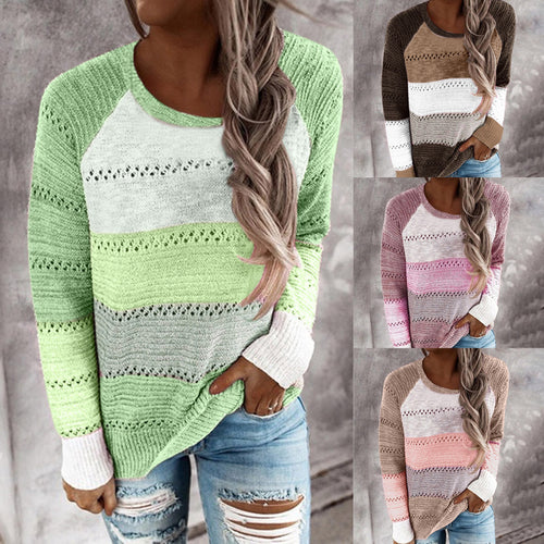 Knitted sweater for women with an original color design and a trendy openwork pattern Lune London