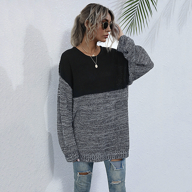 Comfortable knitted sweater for women with a modern color block design Lune London
