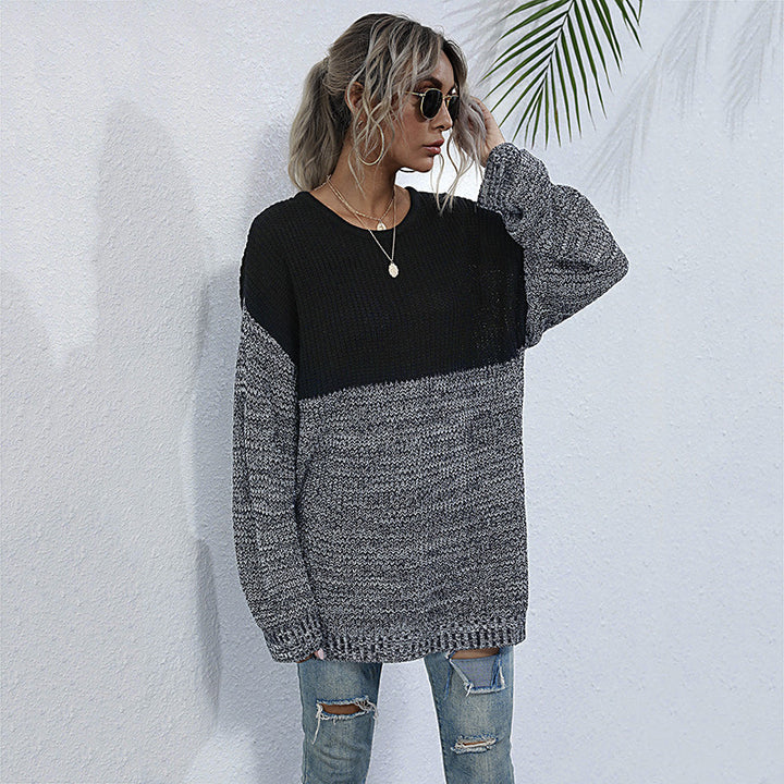 Comfortable knitted sweater for women with a modern color block design Lune London