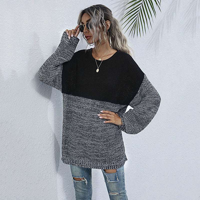 Comfortable knitted sweater for women with a modern color block design Lune London