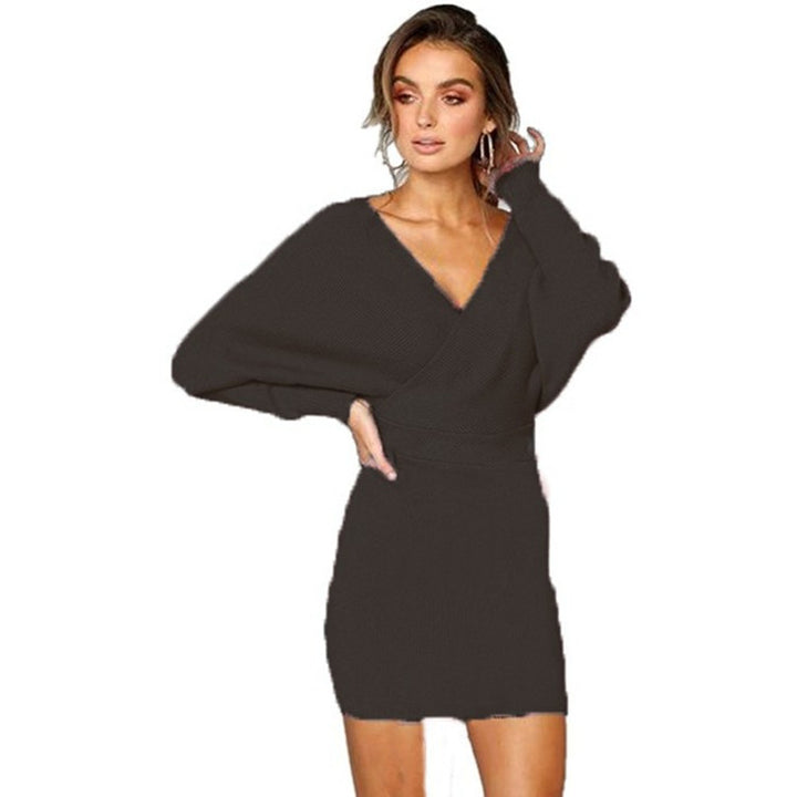 Knit dress for women with deep V-neck and oversized sleeves Lune London