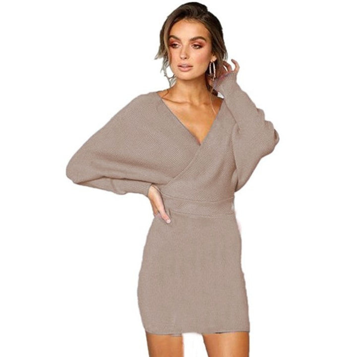 Knit dress for women with deep V-neck and oversized sleeves Lune London