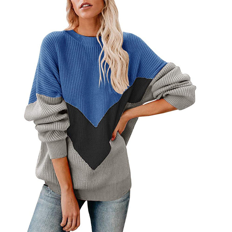 Chunky knit sweater for women with colorful V design Lune London