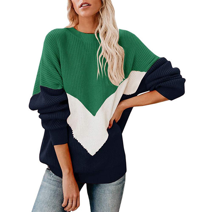 Chunky knit sweater for women with colorful V design Lune London
