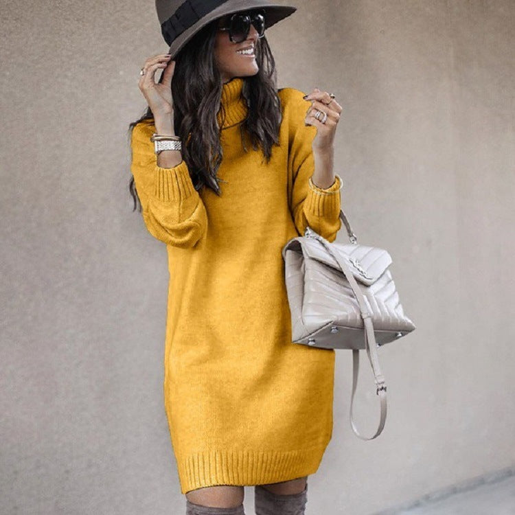 Chunky knit sweater dress for women with high collar and soft material Lune London
