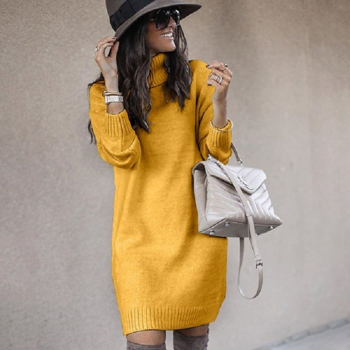 Chunky knit sweater dress for women with high collar and soft material Lune London