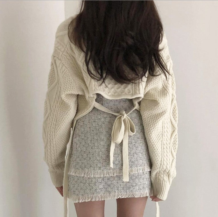 Femme Long Cardigan avec Ceinture à La Taille et Motif de Câble Elaboré Chic & Stil