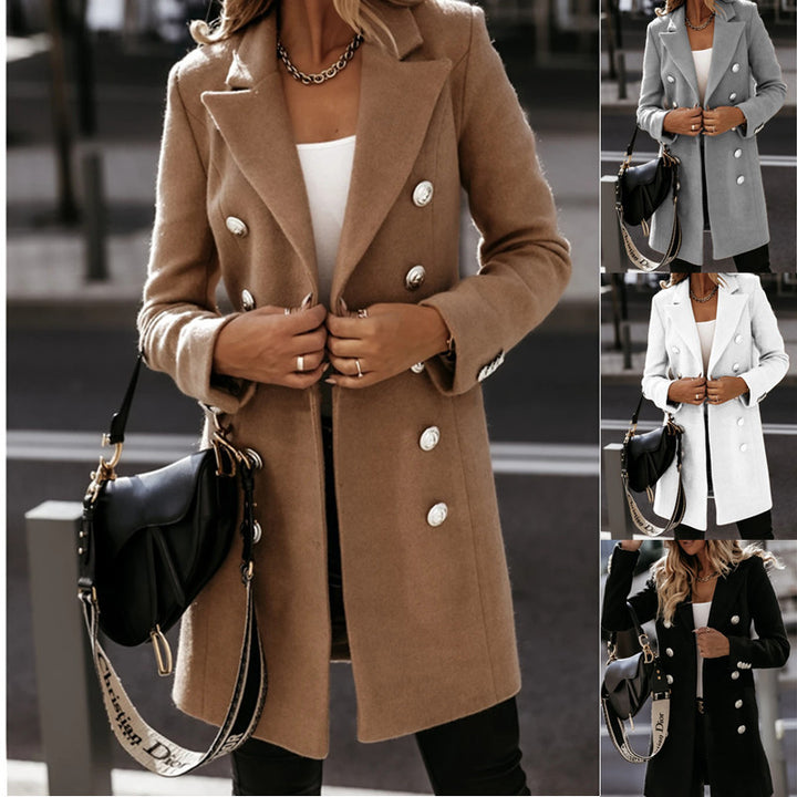 Ladies elegant and warm wool coat with double-breasted buttons Lune London