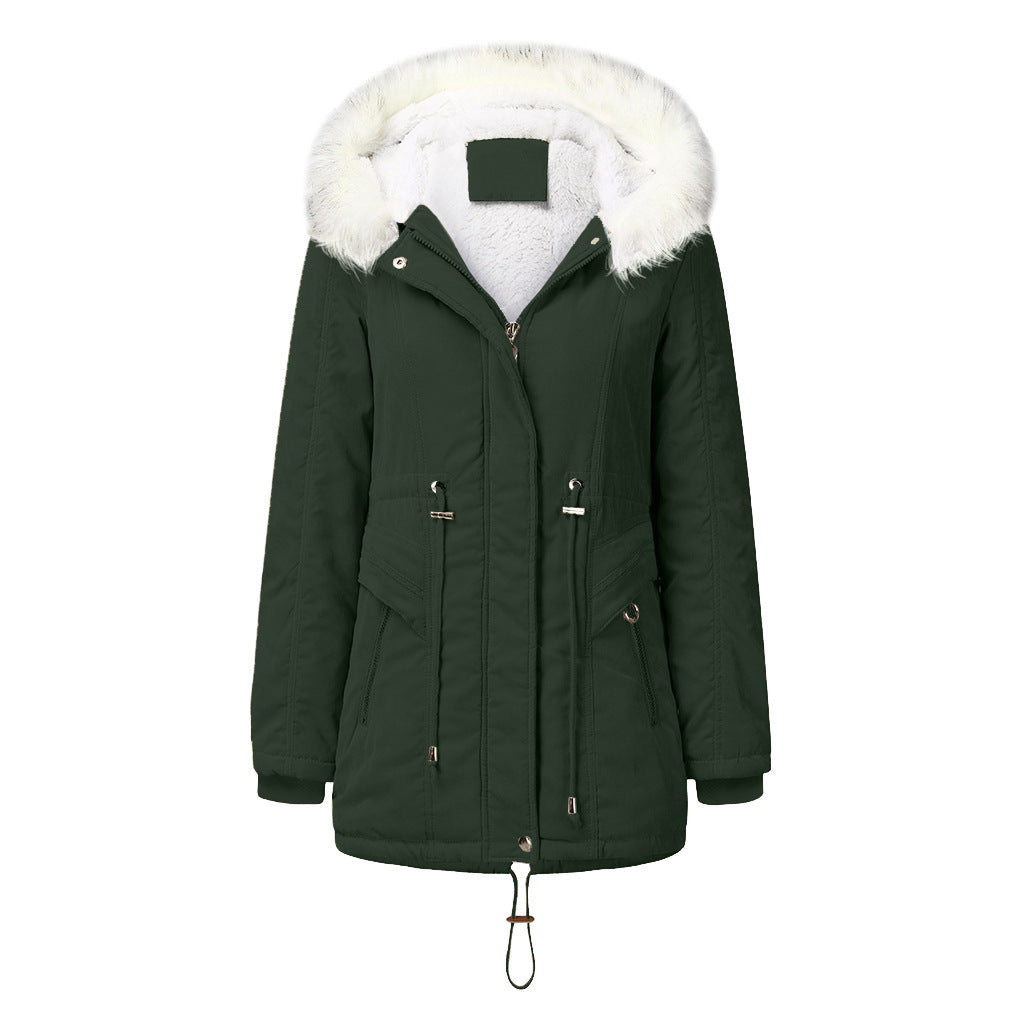 Fashion winter parka for women with removable faux fur collar and adjustable waist drawstring Lune London