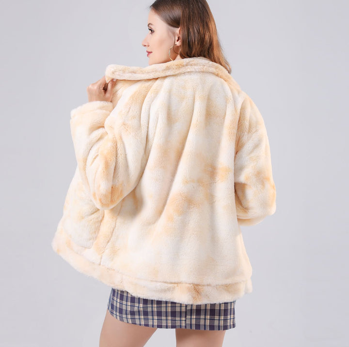 Short plush jacket for women with faux fur Lune London