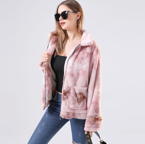Short plush jacket for women with faux fur Lune London