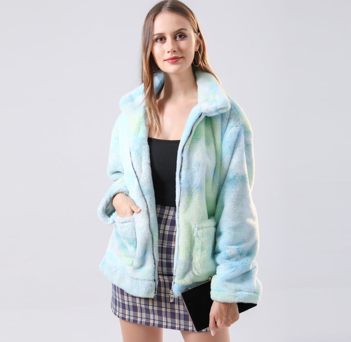 Short plush jacket for women with faux fur Lune London