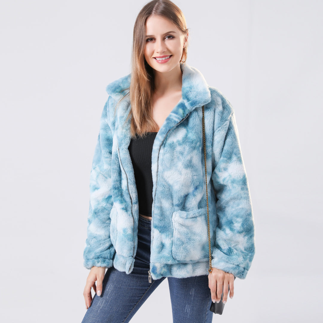 Short plush jacket for women with faux fur Lune London