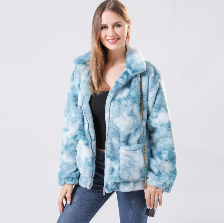 Short plush jacket for women with faux fur Lune London