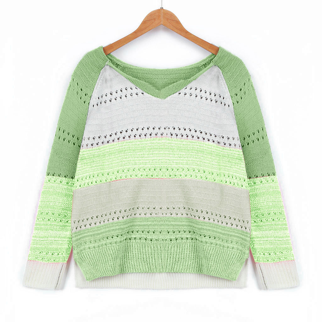 Knitted sweater for ladies with V-neck and delicate openwork patterns Lune London