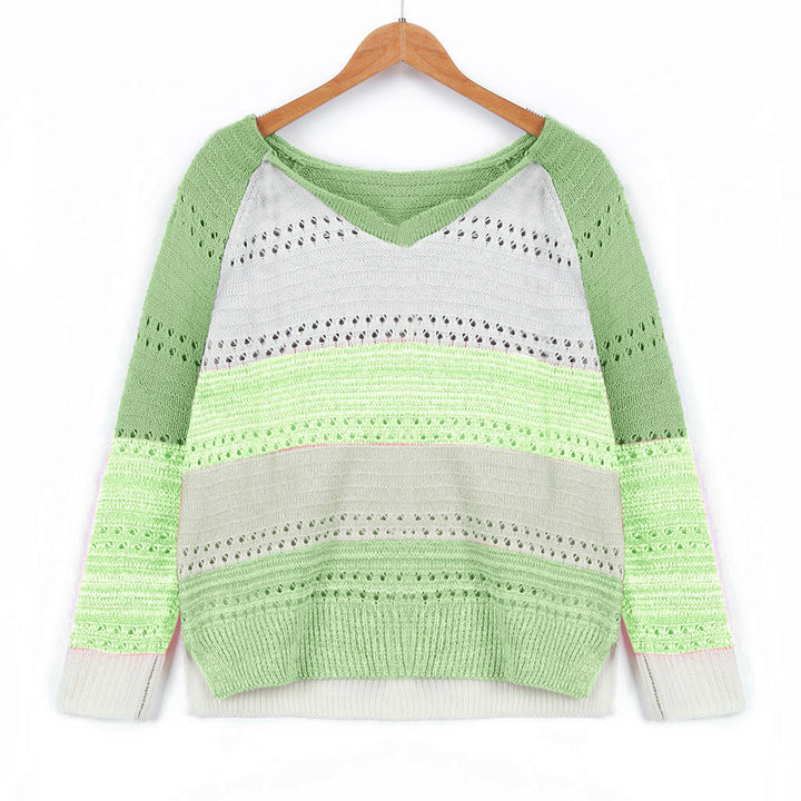 Knitted sweater for ladies with V-neck and delicate openwork patterns Lune London