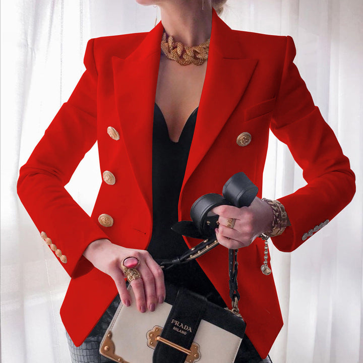 Women's Elegant Double-Breasted Blazer with Golden Buttons Lune London