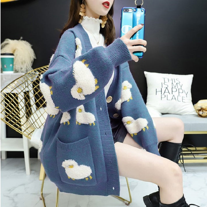Veste en maille ample pour femmes avec motif animal et larges boutons Chic & Stil