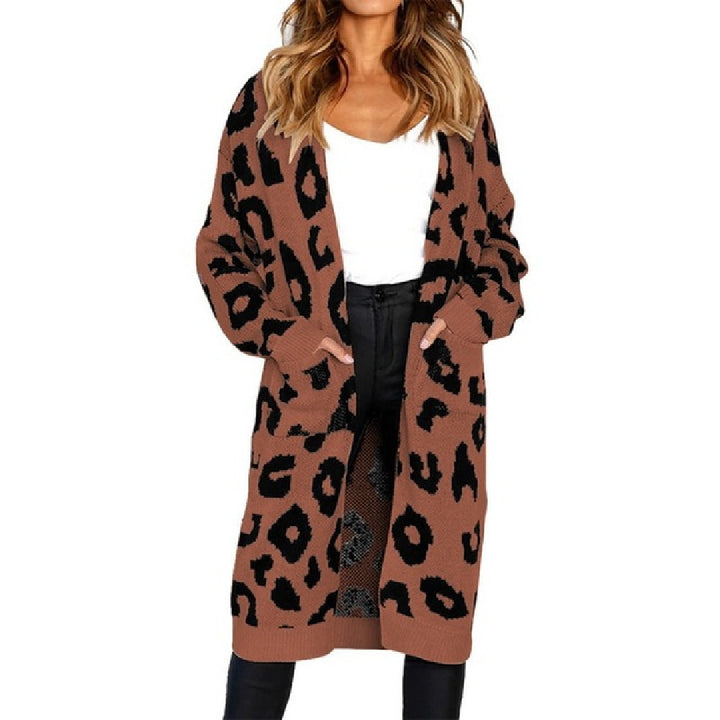Ladies Grobtricot Cardigan with leopard pattern and big pockets Lune London